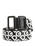 Dolce & Gabbana Weiß-schwarzer Ledergürtel mit Logo und Metallschnalle