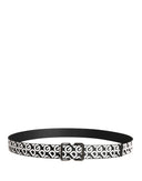 Dolce & Gabbana Weiß-schwarzer Ledergürtel mit Logo und Metallschnalle